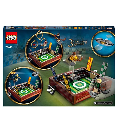 LEGO Harry Potter Quidditch Trunk, Play 3 Different Quidditch Games, Solo or 2-Player Game Set with Draco Malfoy, Cedric Diggory, Cho Chang Minifigures and Golden Snitch, Portable Travel Toy 76416