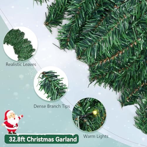 16.4FT/5M Christmas Garland, Christmas Garland with Lights, 100 LEDs Light Up Christmas Decorations Wreath Artificial Greeny Christmas Garland for Fireplace Stair Front Door Xmas Tree Decor - Gift Guide