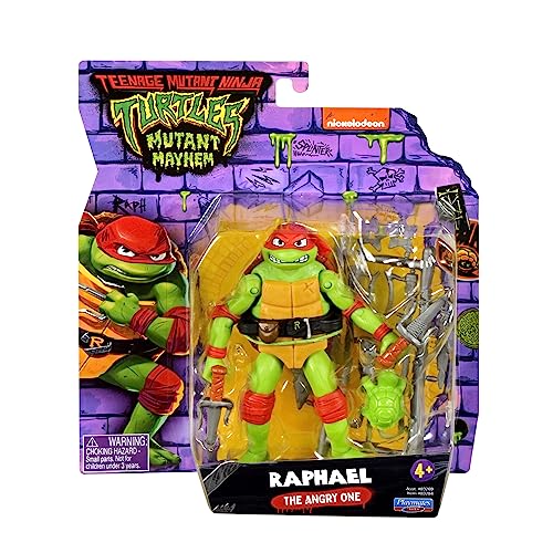 Teenage Mutant Ninja Turtles: Mutant Mayhem 4.65-Inch Raphael Basic Action Figure. Ideal present for boys 4 to 7 years and TMNT fans!