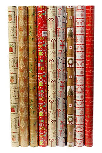 4 x 10m Christmas Wrapping Paper Rolls - Kids Snowman / Santa / Penguin / Reindeer - Gift Guide