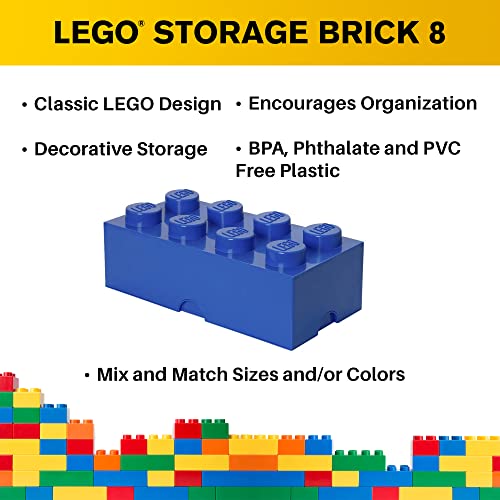 LEGO Storage Brick 8 Knobs BLUE - Stackable Plastic Storage Box with Lid for Kids and Adults, Ideal Desk Organizer and Toy Box - 12.1L Capacity
