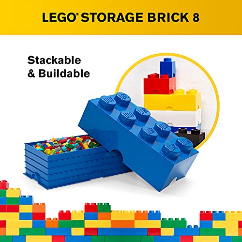 LEGO Storage Brick 8 Knobs BLUE - Stackable Plastic Storage Box with Lid for Kids and Adults, Ideal Desk Organizer and Toy Box - 12.1L Capacity