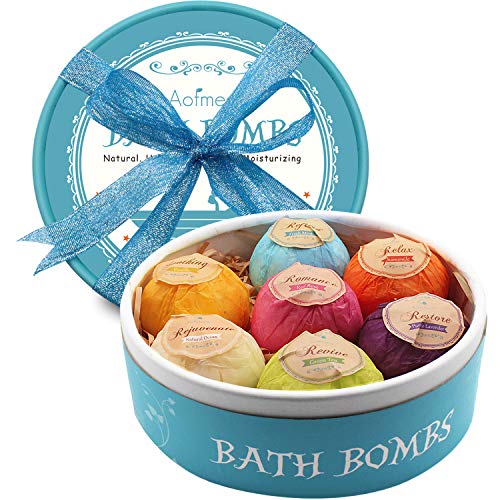 Aofmee Bath Bombs Gift Set, 7pcs Fizzies Spa Kit Perfect for Moisturizing Skin, Birthday Valentines Mothers Day Anniversary Christmas Best Gifts Ideas for Women, Mum, Girls, Her, Kids - Gift Guide