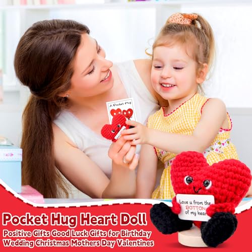 Pipihome Pocket Hug Heart, I Love You Heart Doll, Valentines Gifts for Him Her Kids, Everything I Know About Love, Good Luck Gifts for Birthday Wedding Valentine