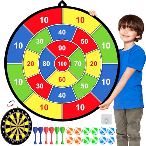 29 Inches Kids Dart Board Set,Double Sided Dart Board with 12 Sticky Balls,6 Darts,Indoor & Outdoor Party Games Toys Gifts for 3 4 5 6 7 8 9 10 11 12+ Year Old Boys Girls and Adult - Gift Guide