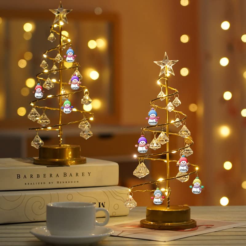 Custom Name snowman LED Crystal Tree Lights Personalized Family Names Tabletop Metal Christmas Tree Lamp Xmas Crystal Tree Lights Christmas Decoration Gifts (Snowman) - Gift Guide