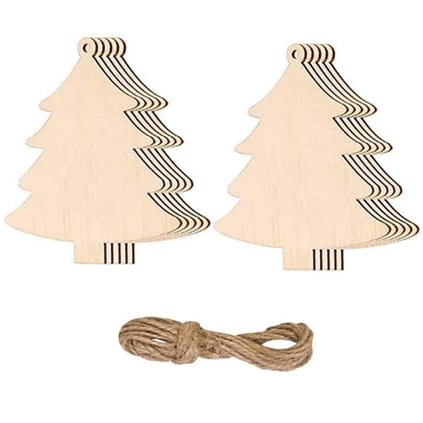 10 Pieces Christmas Tree Wooden Bauble Hanging Ornaments Natural Wooden Tree Shape Wooden Embellishments Round Wood Slices for Christmas Wedding Party Decoration, Tree - Gift Guide