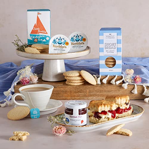 Afternoon Tea Hamper - Cream Tea Food Hamper Gifts For One | Cornish Scones and Clotted Cream Gift Set, Strawberry Jam, Clotted Cream Biscuits, Breakfast Tea | Hampers For Women, Clearwater Hampers - Gift Guide