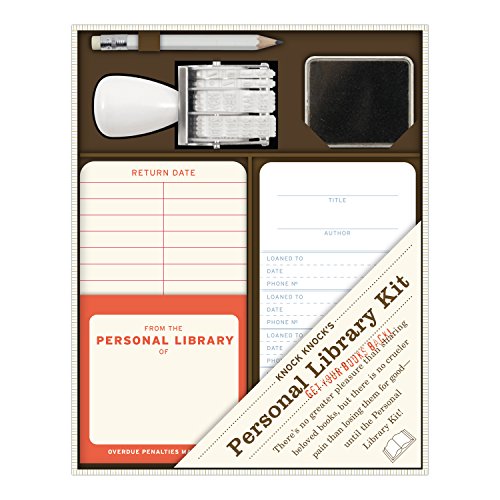 Knock Knock Original Personal Library Kit & Gift for Book Lovers - Card Catalog Checkout Cards, Bookplates, Date Stamp & Inkpad