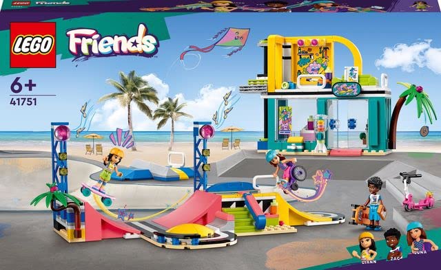 LEGO 41751 Friends Skate Park, Skateboard Toys for Kids, Girls and Boys Aged 6 Plus, Mini-Doll Playset with Toy Scooter and Wheelchair, Birthday Gift Idea, 2023 Characters
