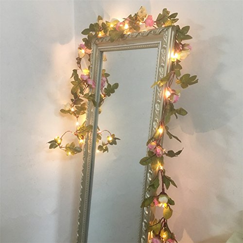 FLCSIed 2 Meter 20 LED Flower Leaf Garland Copper LED Fairy String Lights for Wedding Decoration Party Event with Timer Function (Rose) - Gift Guide