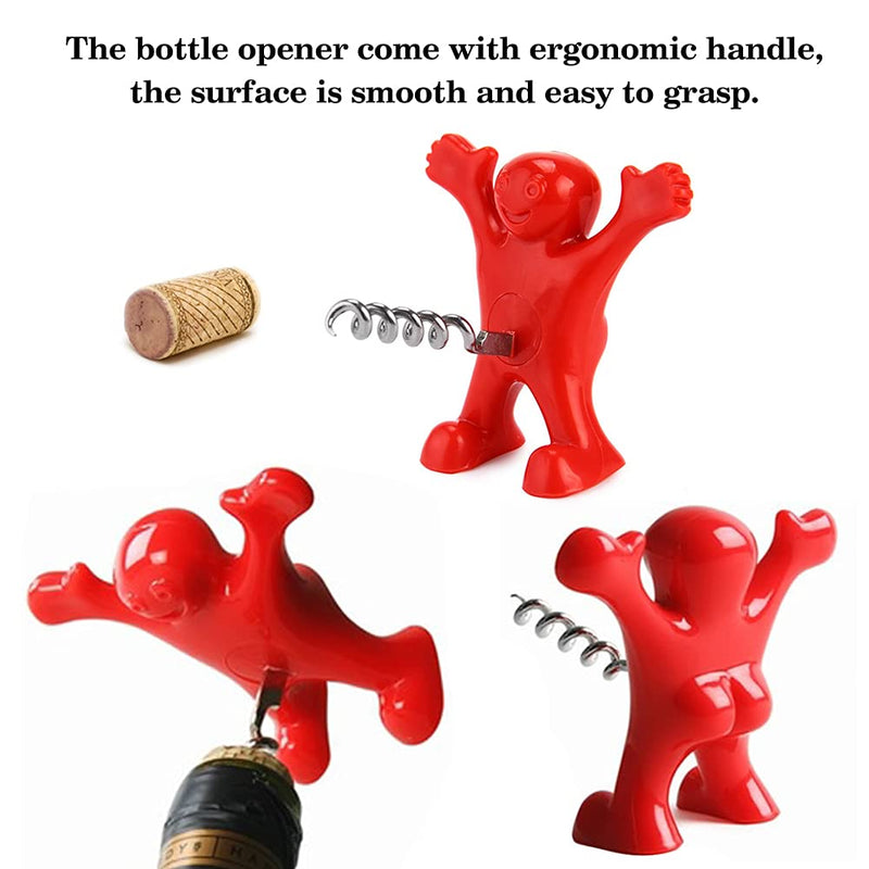 Bottle Opener Happy Man, Funny Wine Opener Corkscrew Wine Stoppers Beer Bottle Opener Novelty Wine Gift Set 3Pcs