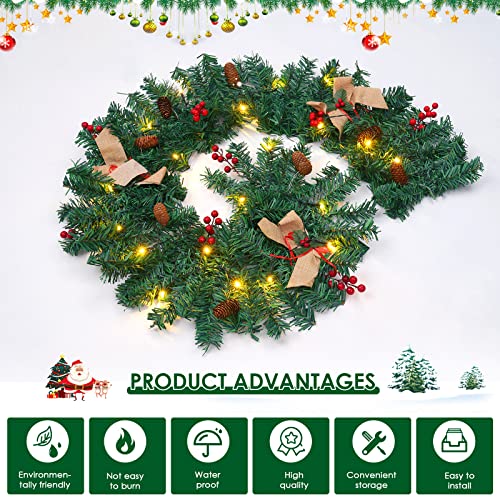 1.8M/6FT Christmas Garland with Lights, Pre Lit Christmas Garlands for Fireplace Stairs Artificial Wreath with 50 LED Lights and Bow Pine Cones Berries for Xmas Tree Front Door Home Holiday Decor - Gift Guide