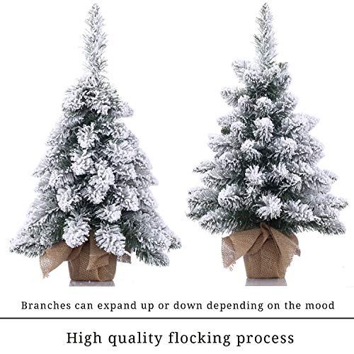 Pre-Lit Artificial Mini Christmas Tree with LED Lights,20 Inch Snow Flocked Pine Xmas Tree,70 Branch Tips,Desktop Tabletop Christmas Tree Burlap Base-(50cm) - Gift Guide