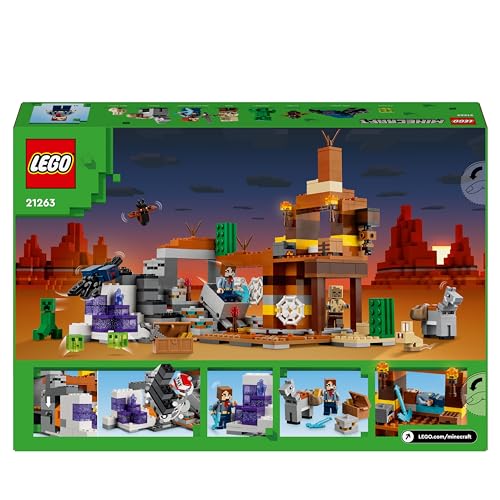 LEGO Minecraft The Badlands Mineshaft Video-Game Toy for 8 Plus Year Old Boys & Girls, Includes Explorer, Creeper and Spider Figures for Independent Play, Birthday Gift for Kids 21263