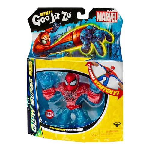 Heroes of Goo Jit Zu GLOW SURGE, Stretch And Glow Spider-Man, Super Stretchy Goo Filled Marvel Superhero Spider-Man. Stretch Him 3 Times his Size