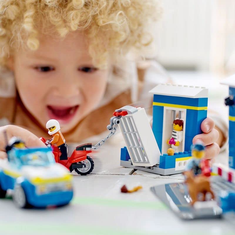 LEGO City Police Station Chase Playset with Car Toy and Motorbike, Breakout Jail, 4 Minifigures and Dog Figure, Toys for Kids, Boys & Girls 4 Plus Years Old 60370