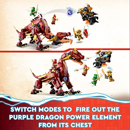 LEGO NINJAGO Heatwave Transforming Lava Dragon Toy, Dragons Rising Series Set with Mythical Creature Figure, plus Kai & Lloyd Minifigures 71793