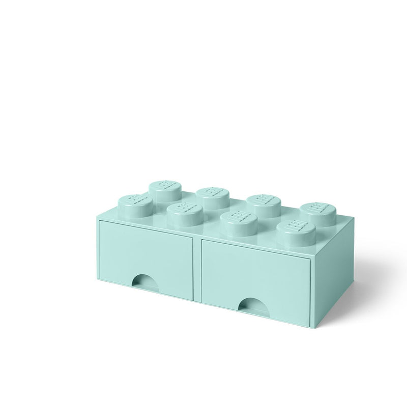 LEGO Brick with 8 Knobs and 2 Drawers AQUA - Storage Box for LEGO Toys Desk Drawers and Office Supplies Stackable Storage Box Home Decoration