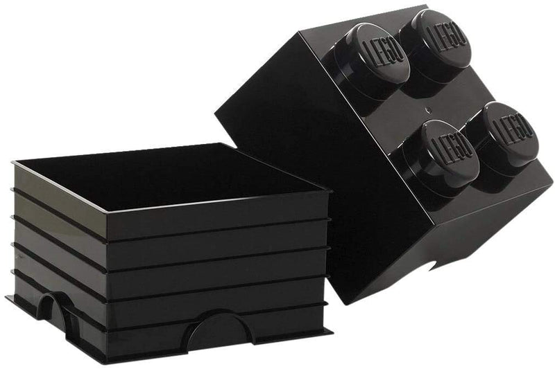 LEGO Storage Brick 4 Knobs Black - Stackable Plastic Storage Box with Lid for Kids and Adults Ideal Desk Organizer and Toy Box - 5.6L Capacity