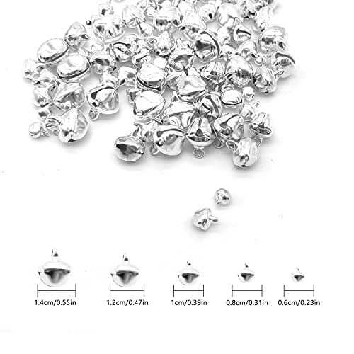 Jingle Bells, 100PCS Gold & Silver 5 Sizes Metal Christmas Jingle Sleigh Bell 6mm to 14mm Mini Craft Beads for DIY Festival Home Decorations A3LD (silver) - Gift Guide