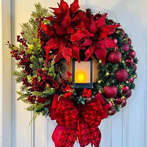 16 Inch Christmas Wreath, Christmas Door Wreath with Lantern Baubles Berries Bows, Artificial Christmas Garland for Front Door Holiday Festival Indoor Outdoor Xmas Decorations (Red) - Gift Guide