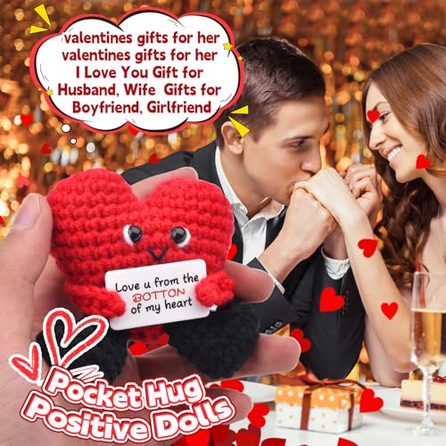 Pipihome Pocket Hug Heart, I Love You Heart Doll, Valentines Gifts for Him Her Kids, Everything I Know About Love, Good Luck Gifts for Birthday Wedding Valentine