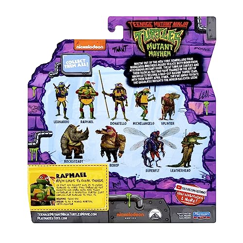 Teenage Mutant Ninja Turtles: Mutant Mayhem 4.65-Inch Raphael Basic Action Figure. Ideal present for boys 4 to 7 years and TMNT fans!