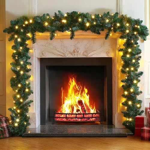 16.4FT/5M Christmas Garland, Christmas Garland with Lights, 100 LEDs Light Up Christmas Decorations Wreath Artificial Greeny Christmas Garland for Fireplace Stair Front Door Xmas Tree Decor - Gift Guide