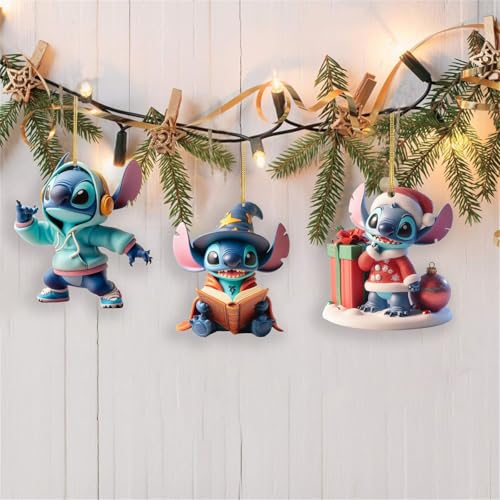 Stitch Christmas Ornament,Cute Christmas Tree Decoration Ornament,Car Hanging Ornament Gift for Boy Girl at Birthday Party (J) - Gift Guide