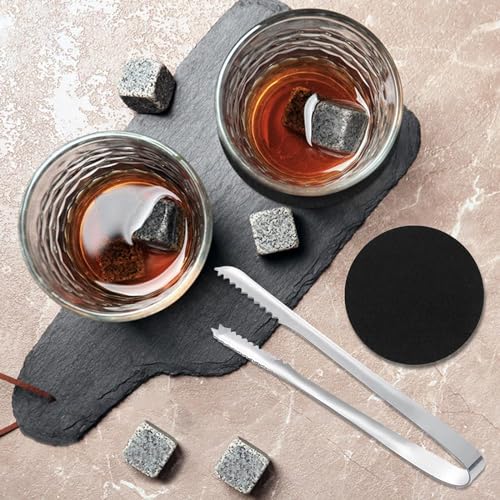 Bestyks Whiskey Glasses Set With 8 Whiskey Stones, 2 Whisky Glasses, Tongs in Handmade Wooden Box - Whiskey Gifts Set - Whiskey Accessories Set - Creative Birthday Gift for Dad, Husband, Men,Boyfriend - Gift Guide
