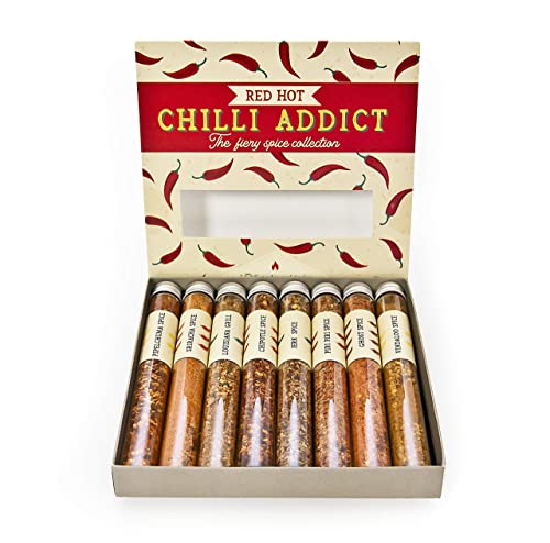 Eat.Art Red Hot Chilli Addict - 8 Unique Different Chilli Spice Set - Unusual Food Cooking Gifts For Chilli-heads - A Gourmet Selection Box - Fine Food BBQ Seasoning For Chilliheads - Gift Guide