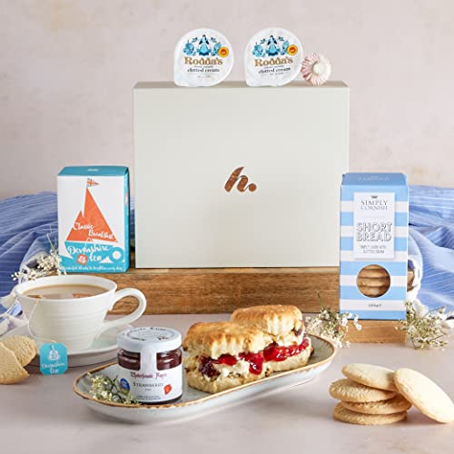 Afternoon Tea Hamper - Cream Tea Food Hamper Gifts For One | Cornish Scones and Clotted Cream Gift Set, Strawberry Jam, Clotted Cream Biscuits, Breakfast Tea | Hampers For Women, Clearwater Hampers - Gift Guide