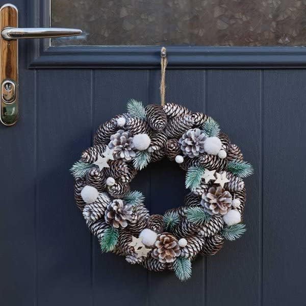 Marco Paul Artificial Luxury Christmas Wreath Hanging Door Decoration Indoor Outdoor Snow Frosted Baubles Berries Home Decor Durable Traditional Christmas Decorations (30cm Frosted Pinecones) - Gift Guide