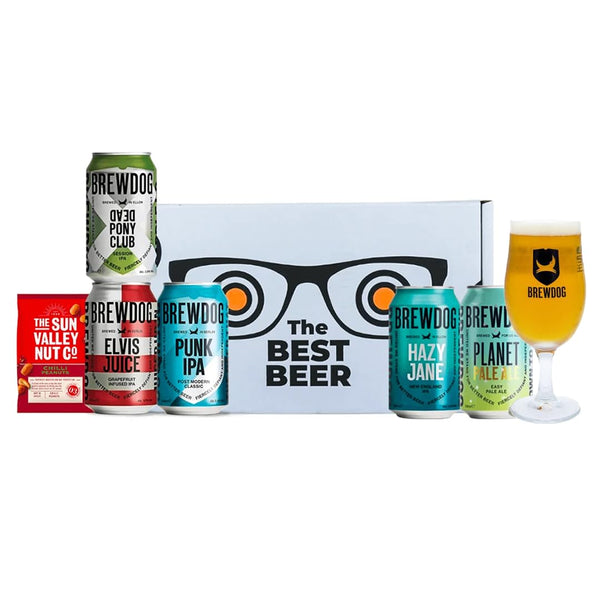 Brewdog Mixed Craft Beer Gift Pack Set with Branded Glass and Beer Snacks (5 x 330ml Cans) - Beer Gifts for Men and Women, Mum or Dad Birthday Sets for Men and Women, Beer Gift Set