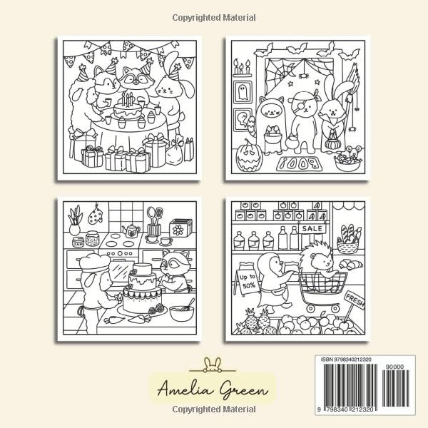 Cozy Cuties: Coloring Book for Adults and Teens Featuring Adorable Animal Characters, Relaxing Hygge Moments and Comfy Scenes