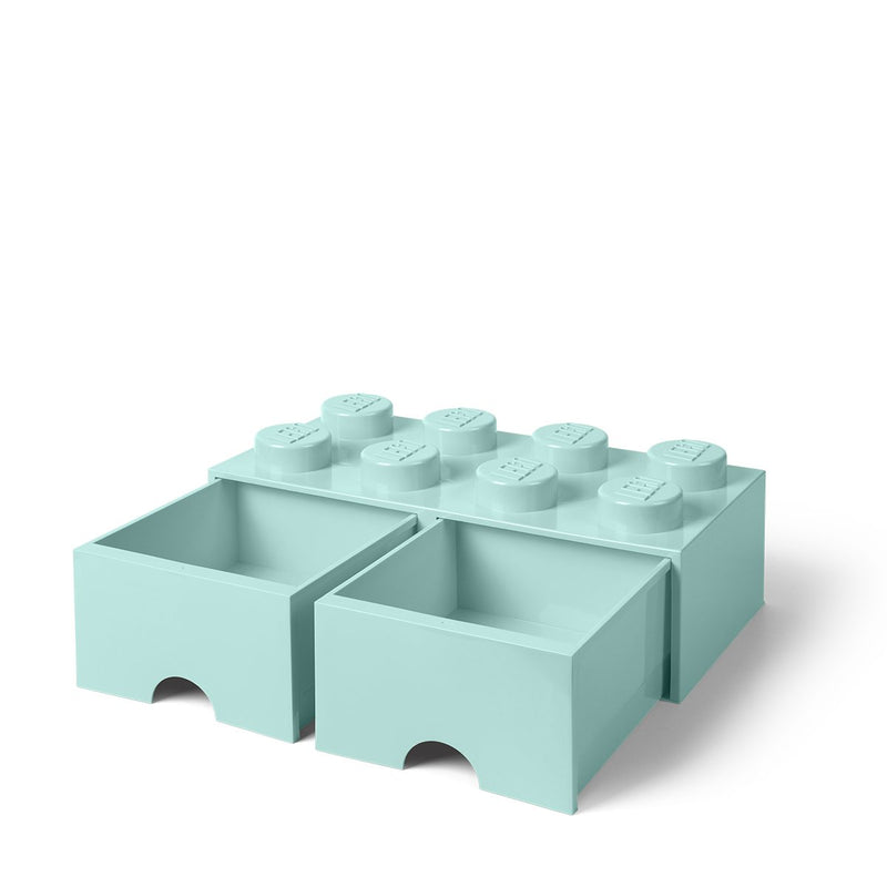 LEGO Brick with 8 Knobs and 2 Drawers AQUA - Storage Box for LEGO Toys Desk Drawers and Office Supplies Stackable Storage Box Home Decoration