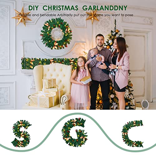 1.8M/6FT Christmas Garland with Lights, Pre Lit Christmas Garlands for Fireplace Stairs Artificial Wreath with 50 LED Lights and Bow Pine Cones Berries for Xmas Tree Front Door Home Holiday Decor - Gift Guide