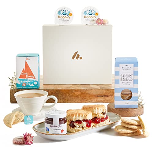 Afternoon Tea Hamper - Cream Tea Food Hamper Gifts For One | Cornish Scones and Clotted Cream Gift Set, Strawberry Jam, Clotted Cream Biscuits, Breakfast Tea | Hampers For Women, Clearwater Hampers - Gift Guide