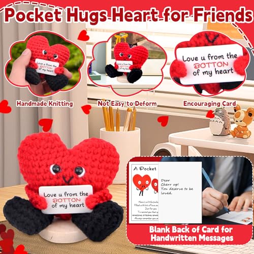 Pipihome Pocket Hug Heart, I Love You Heart Doll, Valentines Gifts for Him Her Kids, Everything I Know About Love, Good Luck Gifts for Birthday Wedding Valentine
