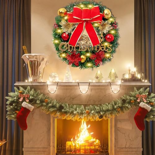 30cm Christmas Garland Wreath,Merry Christmas Wreath Front Door Ornament,Christmas Wreath Decorative Hanging Ornament Window Door Wreath for Party Holiday Décor - Gift Guide