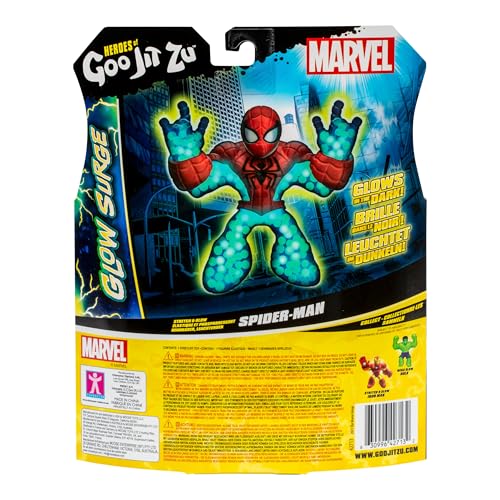 Heroes of Goo Jit Zu GLOW SURGE, Stretch And Glow Spider-Man, Super Stretchy Goo Filled Marvel Superhero Spider-Man. Stretch Him 3 Times his Size