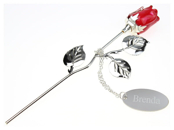 Go Find A Gift Personalised Engraved Silver Plated Red Rose - 18cm