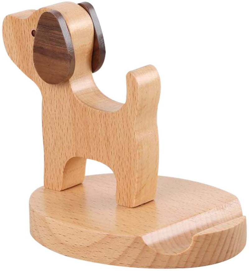 Bounabay Natural Wooden Cell Phone Stand Dog, Universal Desktop Animal Phone Stand Portable Novelty Mobile Tablet Holder,Desk Decoration Gifts Ideas for Women and Men