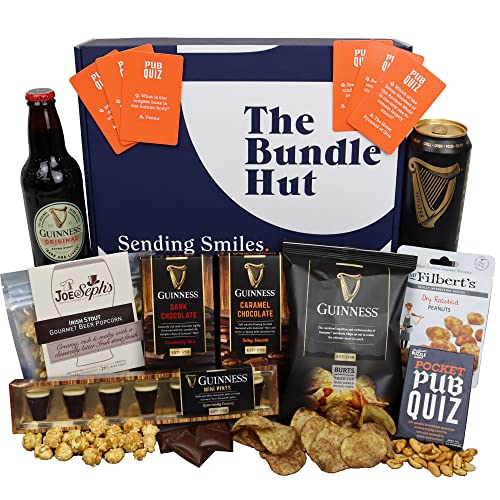 Guinness Gift Set Hamper Box for Men from The Bundle Hut: Guinness Stout Beer, Chocolate, Crisps, Popcorn and Pub Quiz Game -Present for Fathers Day, Birthday, Gift for Him (Blue Box) - Gift Guide