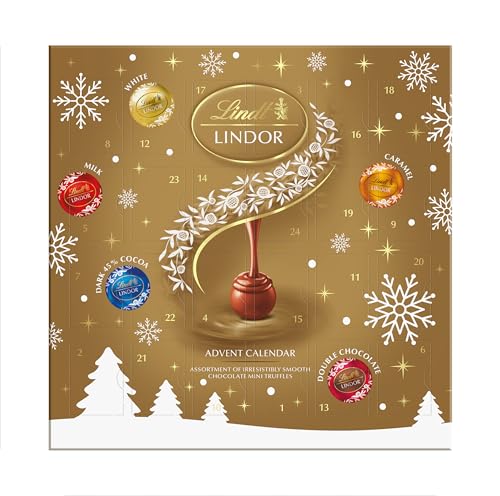 Lindt Lindor Assorted Chocolate Christmas Advent Calendar 2024 with Work Desk Stand | 109 g | 24 finest Lindor Mini Truffles with an Irresistible Smooth Melting Filling, Secret Santa Gift - Gift Guide