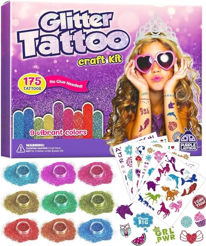 PURPLE LADYBUG Glitter Tattoos for Kids - Temporary Tattoos for Kids - Girls Birthday Presents for Age 6 8 9 10 11 - Great 5 Year Old Girls Gifts & Fun 7 Year Old Girl Gifts - Kids Tattoos For Girls - Gift Guide