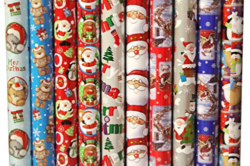 4 x 10m Christmas Wrapping Paper Rolls - Kids Snowman / Santa / Penguin / Reindeer - Gift Guide