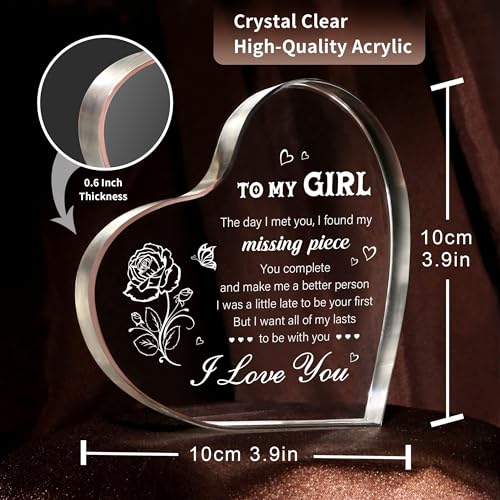 Girlfriend Gifts, Girlfriend Birthday Gifts, Christmas Valentines Gifts for Her, Anniversary Birthday Gifts for Girlfriend Fiancee GF - Heart Shaped Acrylic Plaque Keepsake Love Gifts for Her - Gift Guide