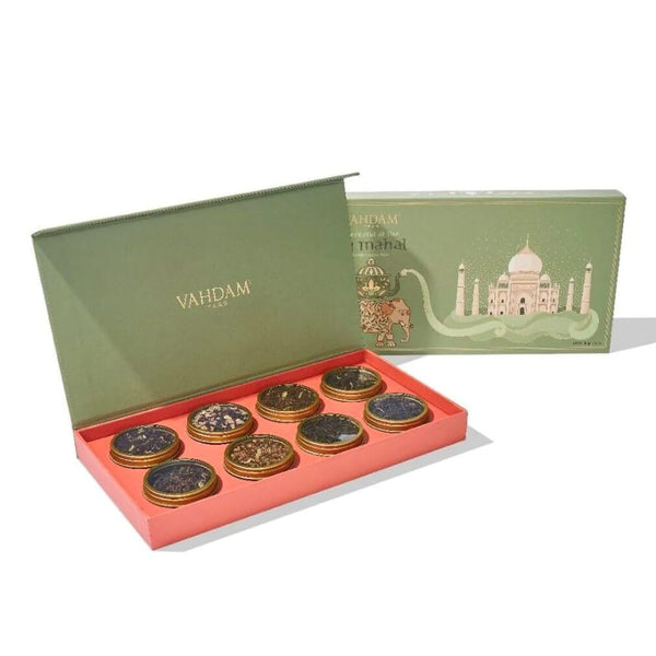 VAHDAM, Weekend In Taj Mahal Tea Gift Set (100g/50+ Cups) Travel Edition Gift Box | 8 Varieties - Chai Tea, Black Tea, Herbal Tea | Gluten Free, Non GMO | Gifts for Women & Men, Gifts for Her/Him - Gift Guide